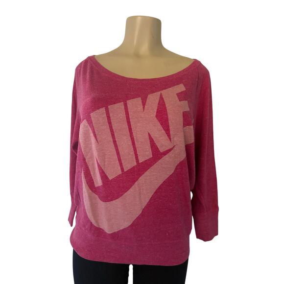 Vintage Nike Pink Off-Shoulder Sweatshirt Women’s Size M | Logo Pullover - Picture 1 of 7